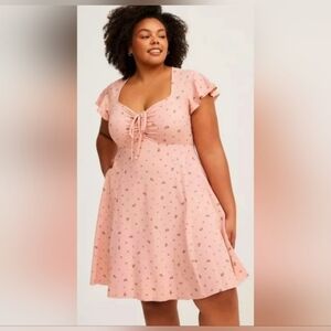 torrid Pink Floral Fit & Flare Mini Dress